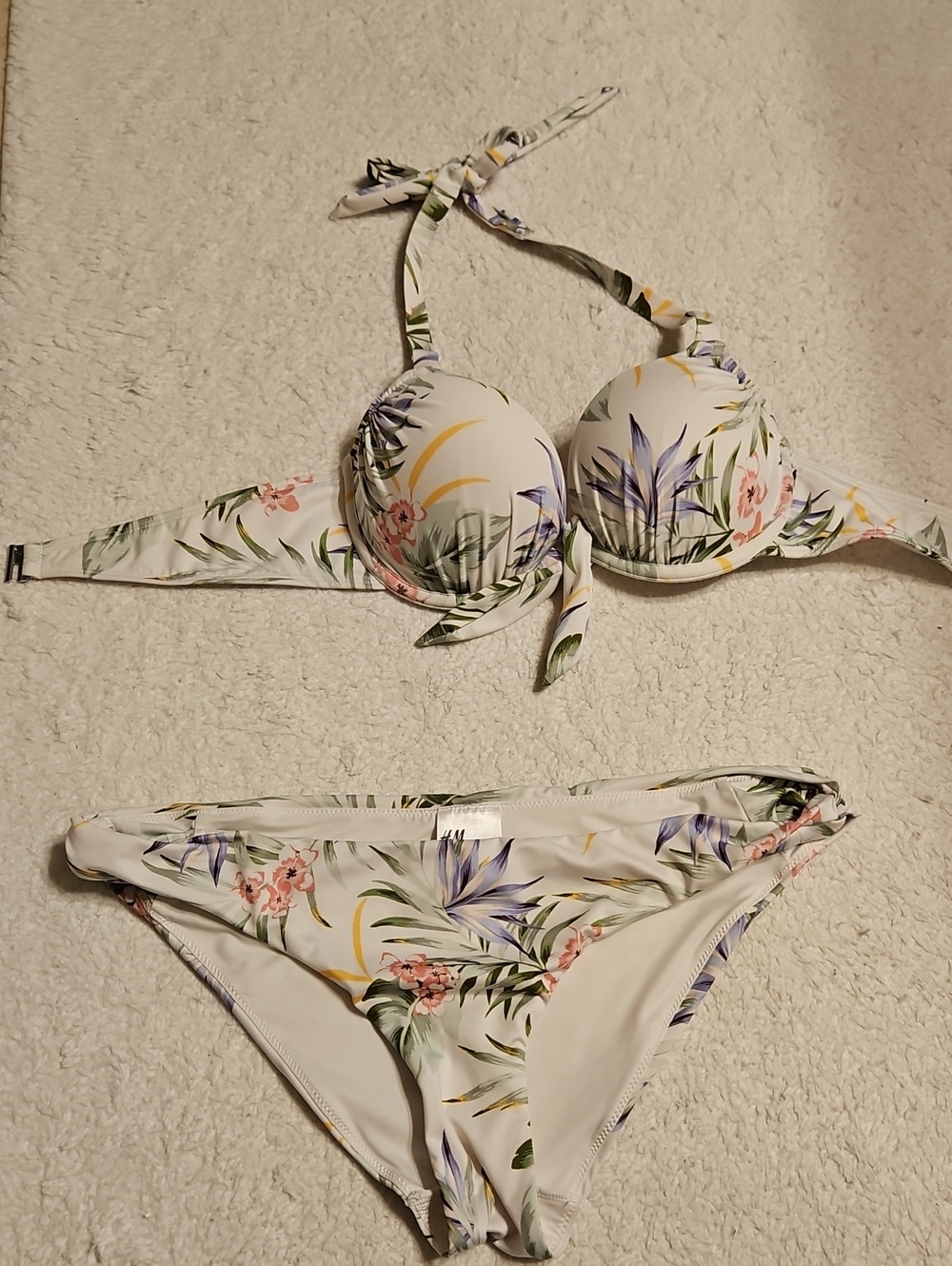 H&M Floral White Halter Bikini Set - Women's Swim